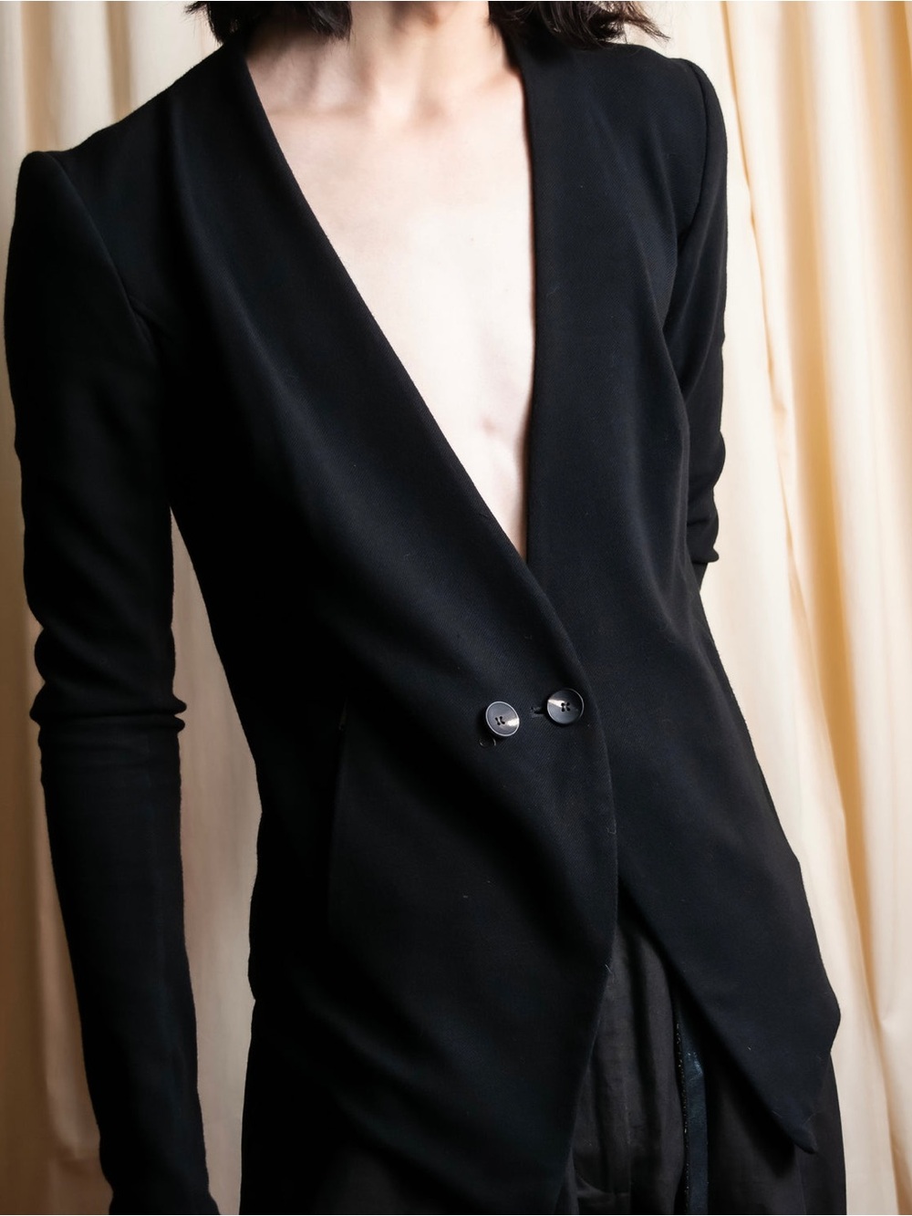 Vintage Helmut Lang Collarless Zipper-Design Cutaway Blazer